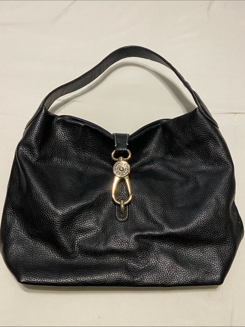 Dooney & Bourke Black Pebbled Leather Shoulder Bag with Gold Hardware